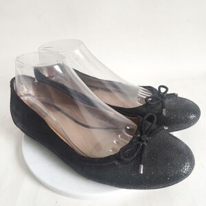 Naturalizer Sparkly Snakeskin Leather Ballet‎ Comfort Flats Size 8.5 Black Bow